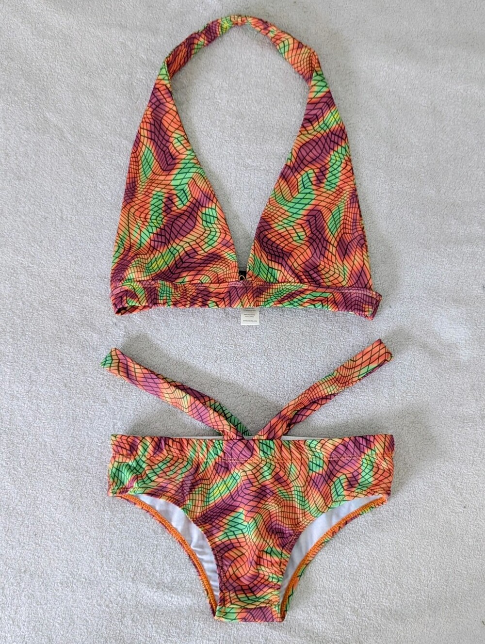 Club Exx Two-Piece Halter Set in Orange, Green & Purple